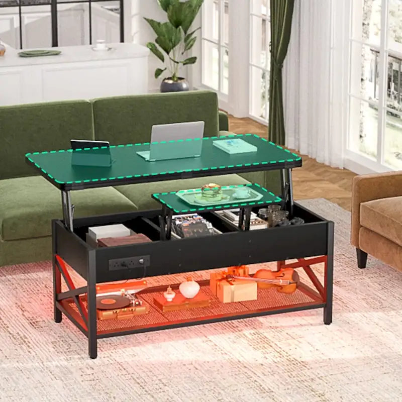 Table basse réglable en hauteur avec lumières LED et port USB