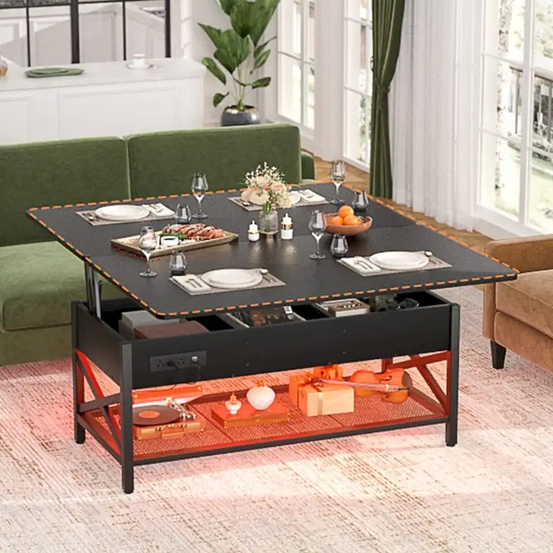 Table basse réglable en hauteur avec lumières LED et port USB
