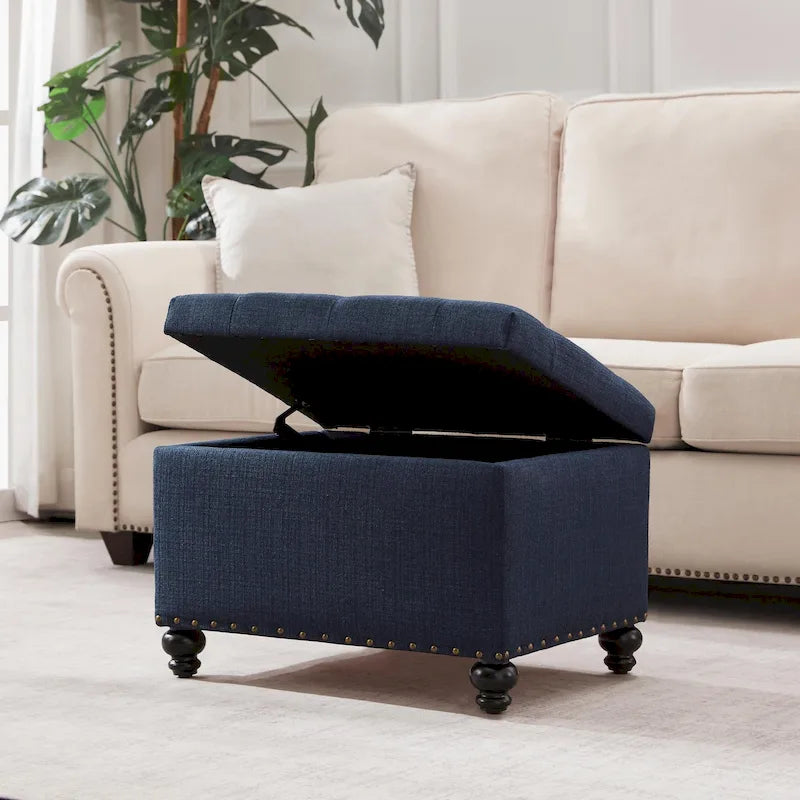 Banc de rangement ottoman capitonné, Repose-pieds rectangulaire