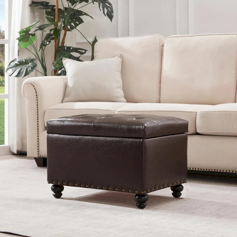 Banc de rangement ottoman capitonné, Repose-pieds rectangulaire
