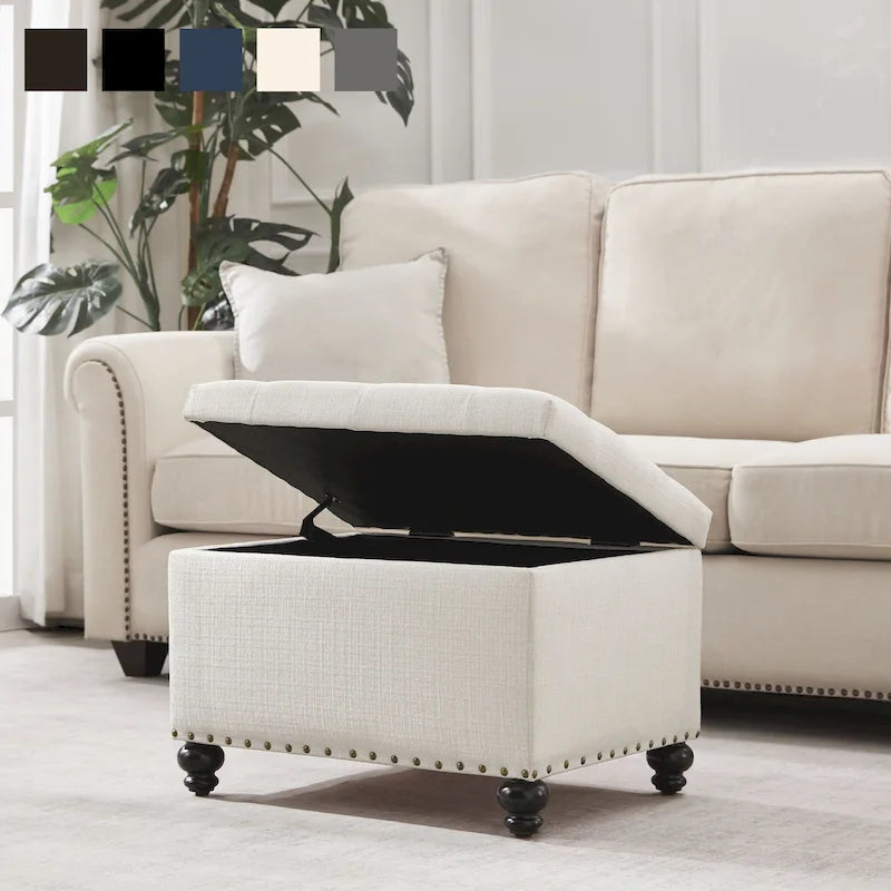 Banc de rangement ottoman capitonné, Repose-pieds rectangulaire
