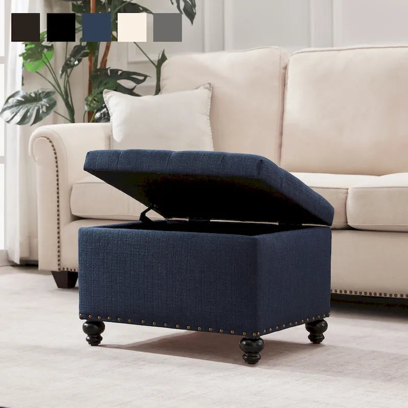 Banc de rangement ottoman capitonné, Repose-pieds rectangulaire