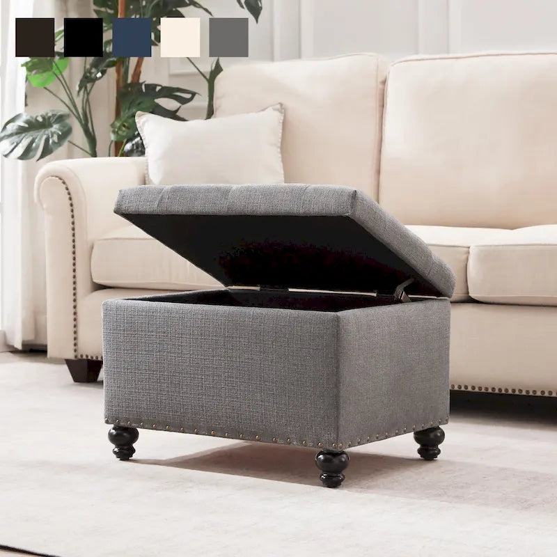 Banc de rangement ottoman capitonné, Repose-pieds rectangulaire
