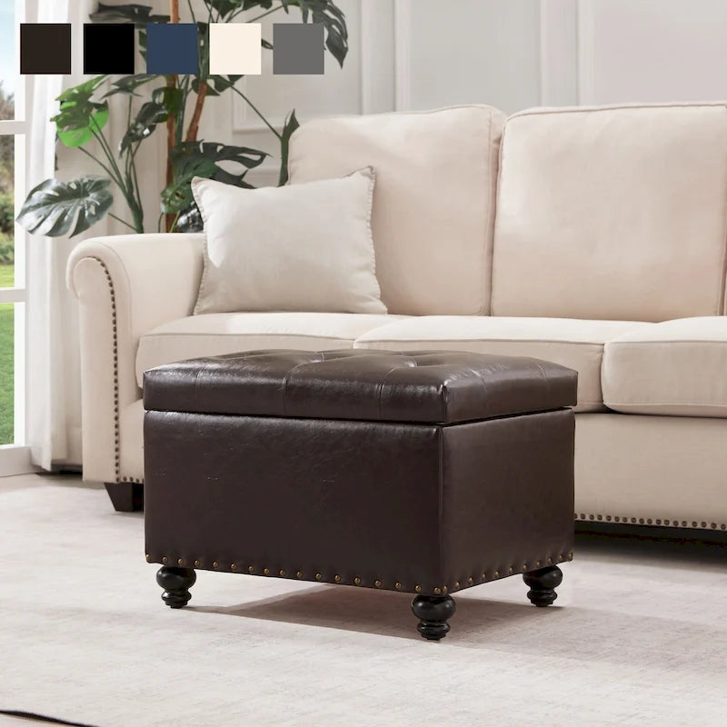 Banc de rangement ottoman capitonné, Repose-pieds rectangulaire