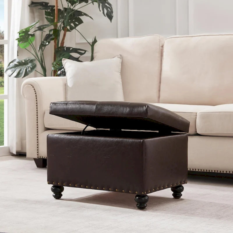 Banc de rangement ottoman capitonné, Repose-pieds rectangulaire