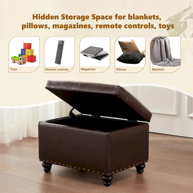 Banc de rangement ottoman capitonné, Repose-pieds rectangulaire