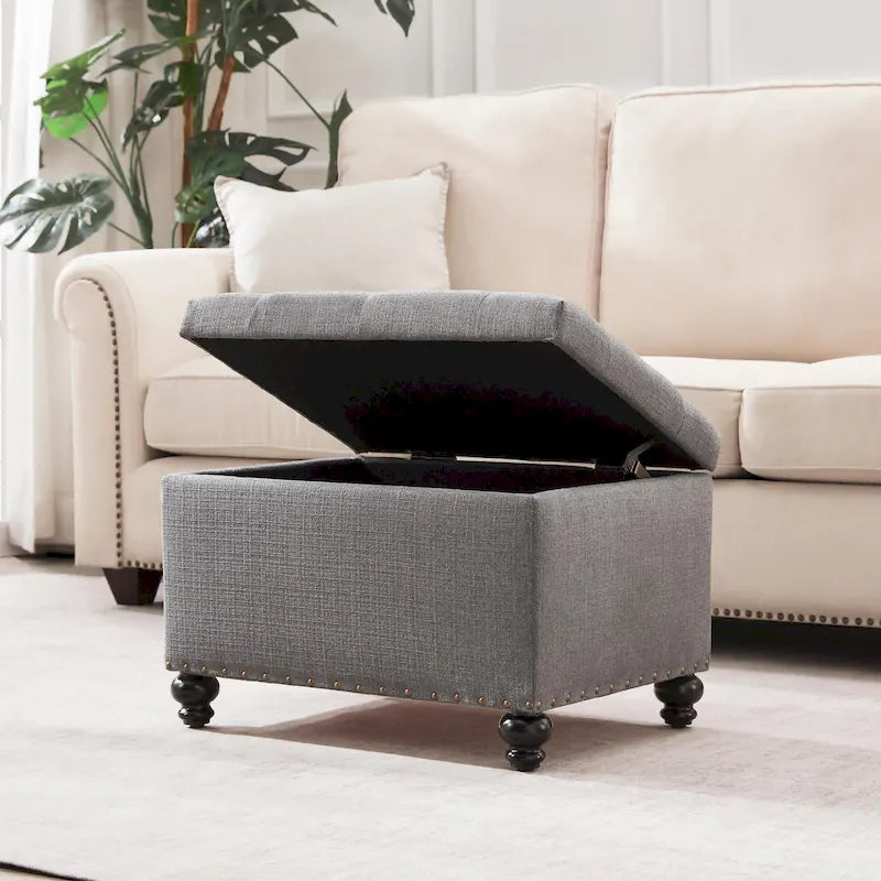Banc de rangement ottoman capitonné, Repose-pieds rectangulaire