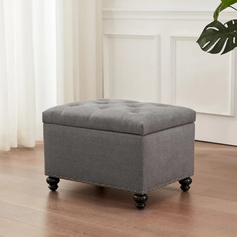 Banc de rangement ottoman capitonné, Repose-pieds rectangulaire