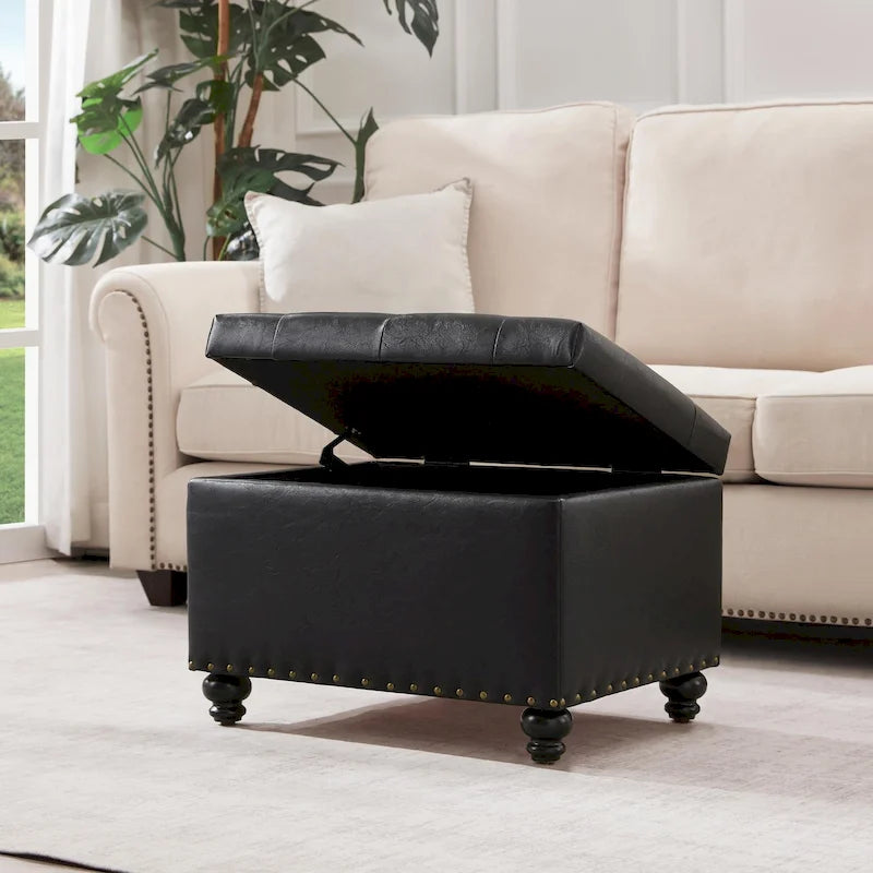 Banc de rangement ottoman capitonné, Repose-pieds rectangulaire