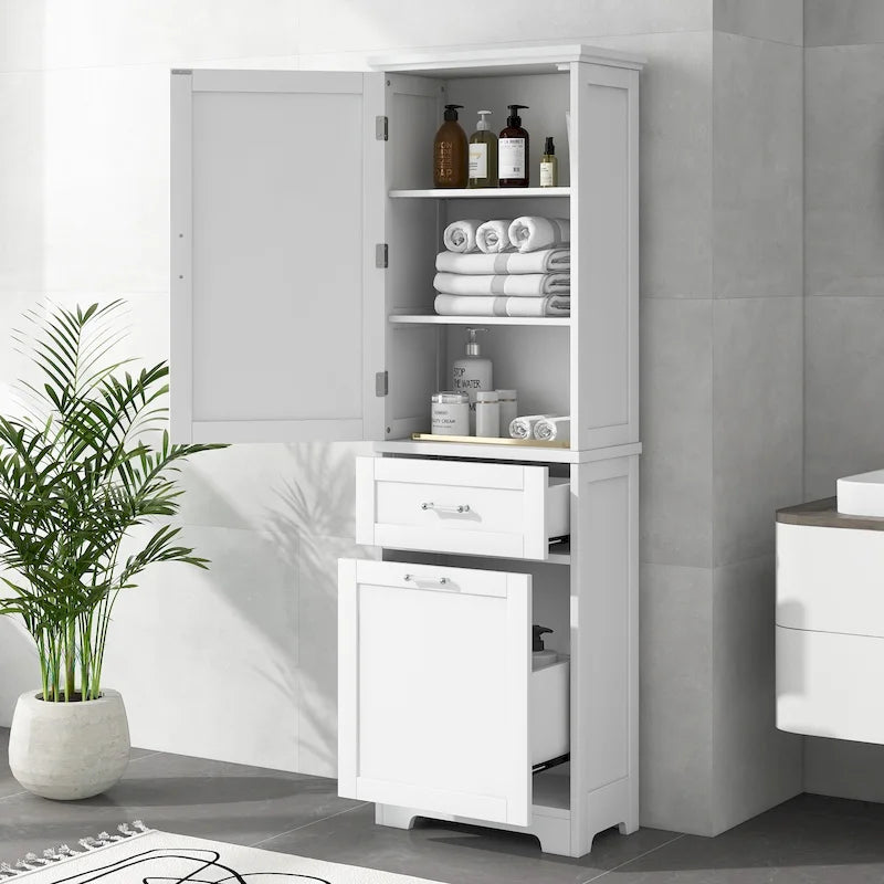 Meuble Colonne de Rangement Autoportant pour Salle de Bain, avec 2 Tiroirs de Tailles Différentes et Étagère Réglable, Finition Peinte