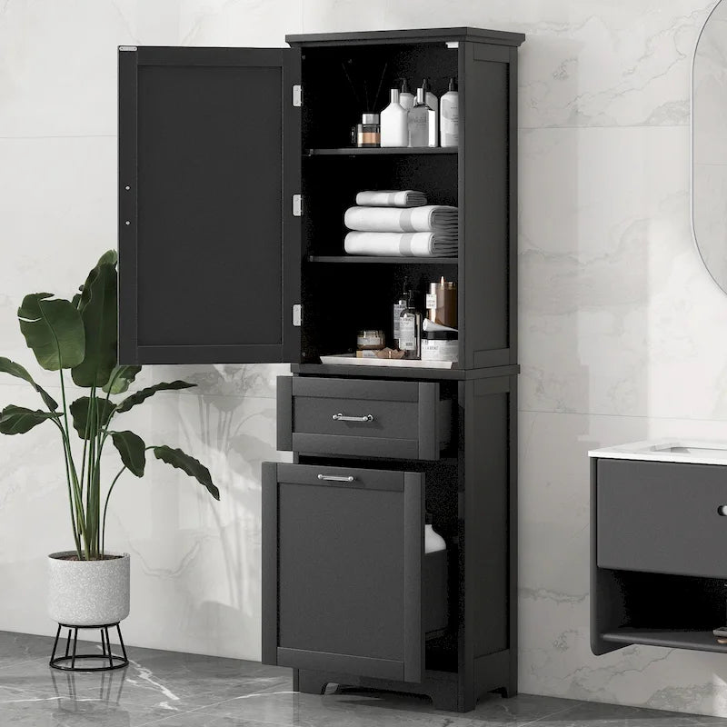 Meuble Colonne de Rangement Autoportant pour Salle de Bain, avec 2 Tiroirs de Tailles Différentes et Étagère Réglable, Finition Peinte