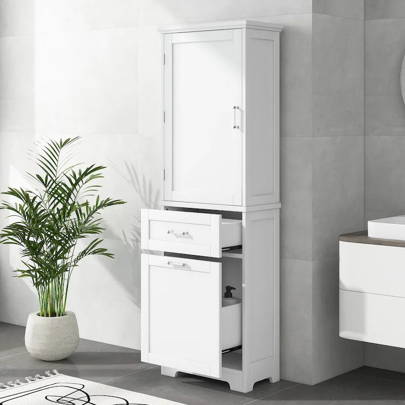 Meuble Colonne de Rangement Autoportant pour Salle de Bain, avec 2 Tiroirs de Tailles Différentes et Étagère Réglable, Finition Peinte