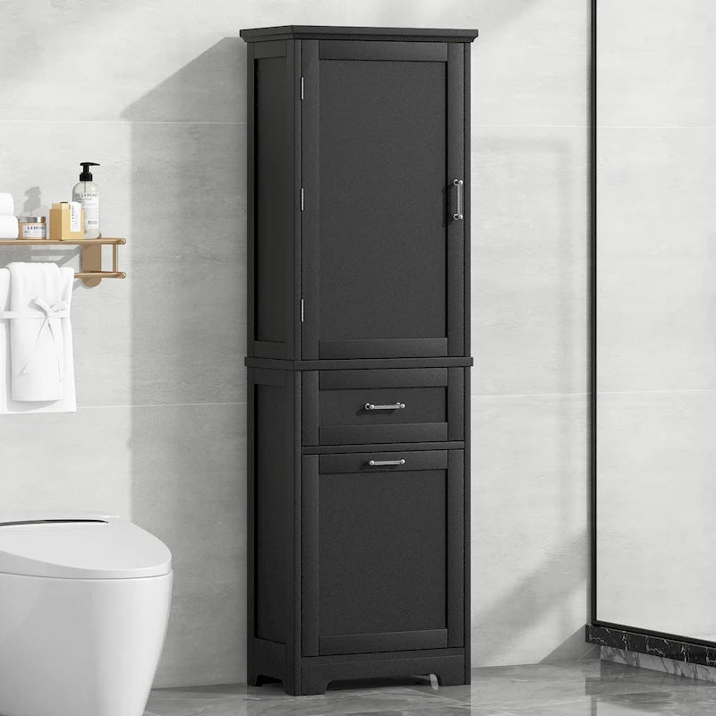 Meuble Colonne de Rangement Autoportant pour Salle de Bain, avec 2 Tiroirs de Tailles Différentes et Étagère Réglable, Finition Peinte