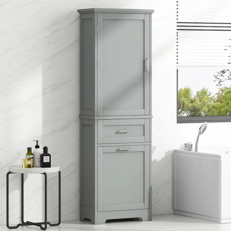 Meuble Colonne de Rangement Autoportant pour Salle de Bain, avec 2 Tiroirs de Tailles Différentes et Étagère Réglable, Finition Peinte
